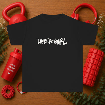 Emily Young Fitness Youth Tee — "LIKE A GIRL" Graphic Workout Shirt