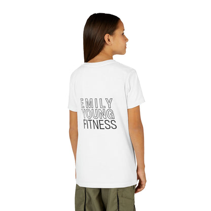 Youth Tee — Minimalist Female Fitness Graphic, 'Emily Young Fitness' Back Logo