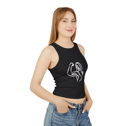 Emily Young Fitness Women's Racer Tank — Minimal Line Art Muscle Pose Crop Top
