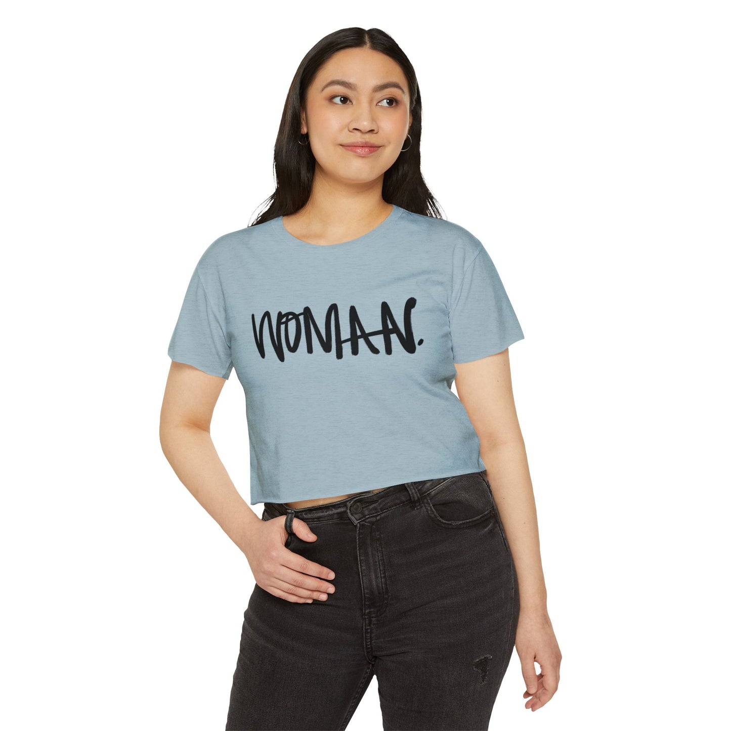 Emily Young Fitness Women's Crop Top — 'Woman' Script Graphic
