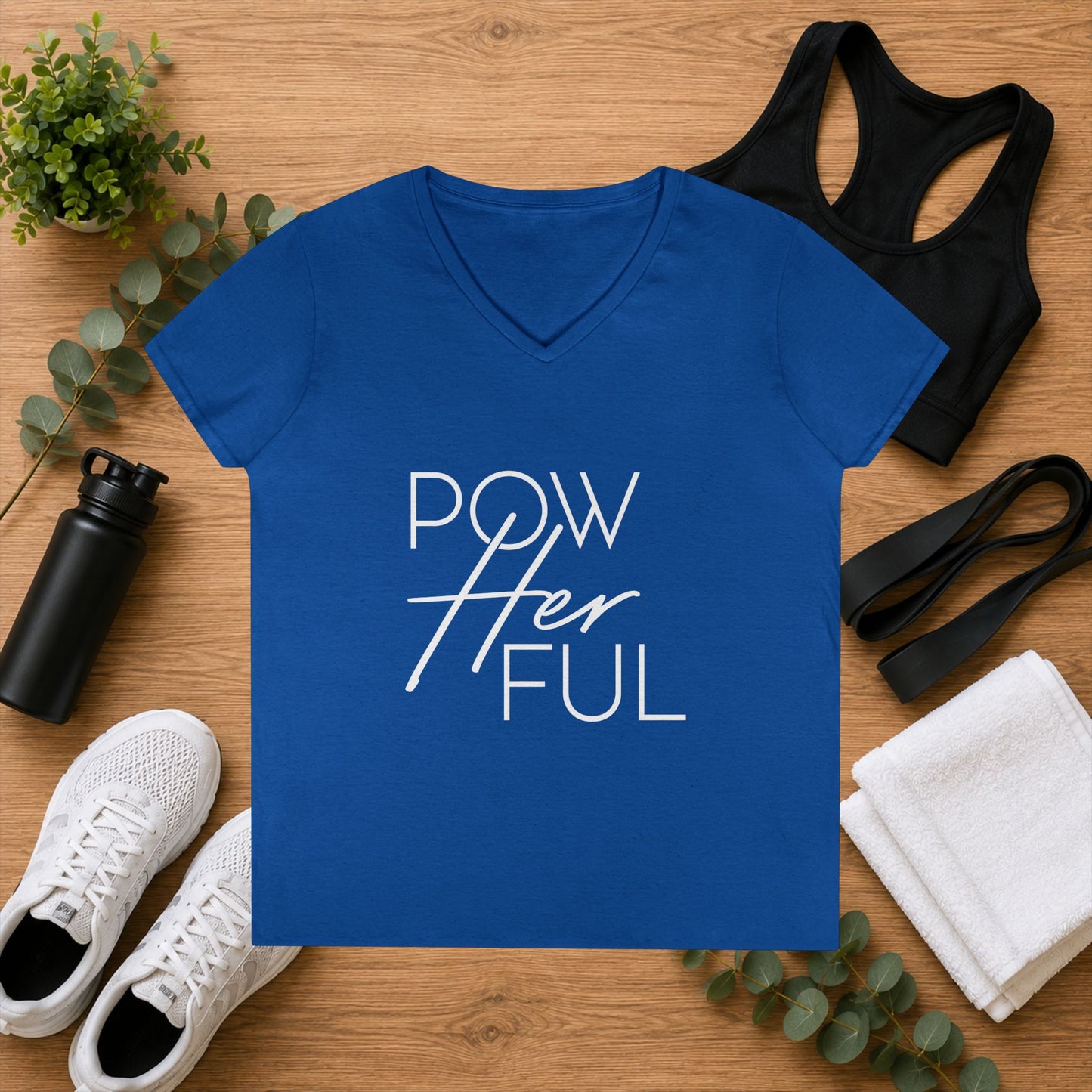 Emily Young Fitness - "PowHERful V‑Neck Tee — Women’s Empowerment Fitness Shirt