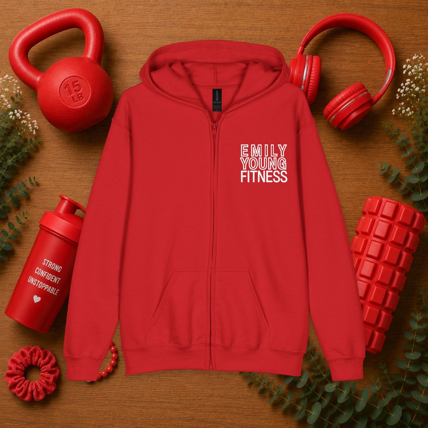 Emily Young Fitness Youth Zipped Hoodie — "PowHERful" Motivational Gym Zip-Up