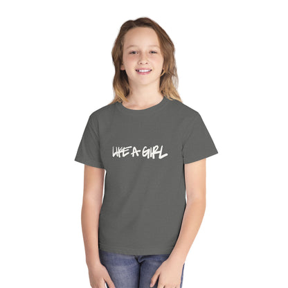 Emily Young Fitness Youth Tee — "LIKE A GIRL" Graphic Workout Shirt