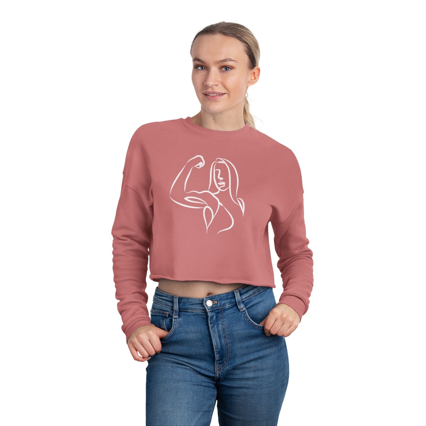 Emily Young Fitness — Women's Cropped Sweatshirt "Strong Woman" Line Drawing Minimalist Gym Top