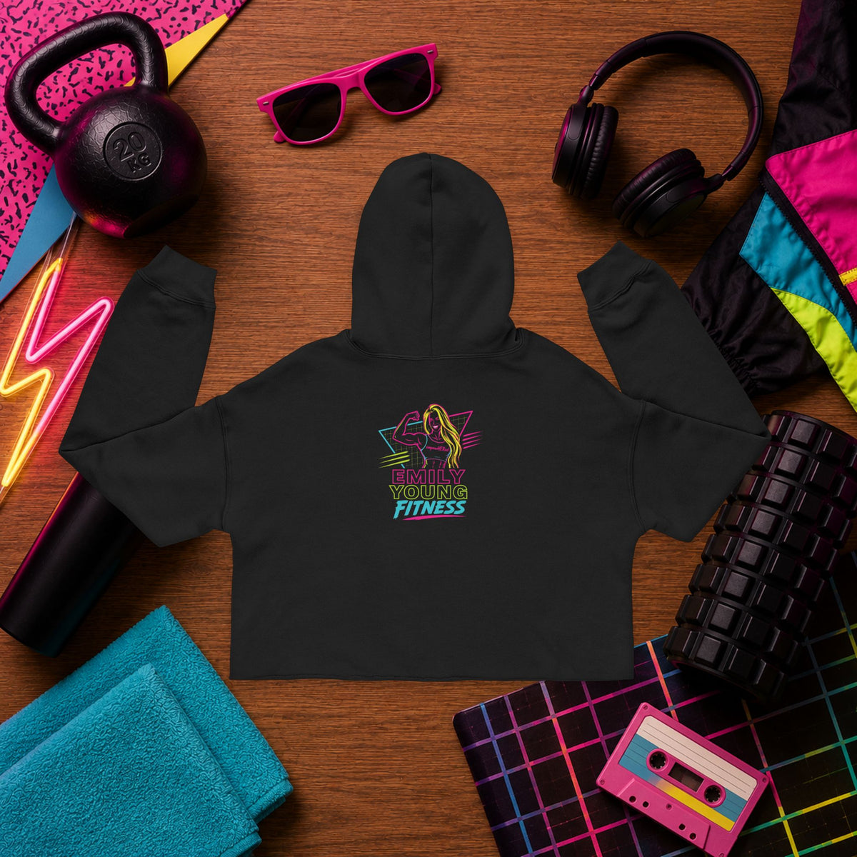 Cropped Hoodie — 'Babes of Steel' Retro Fitness Cropped Hoodie