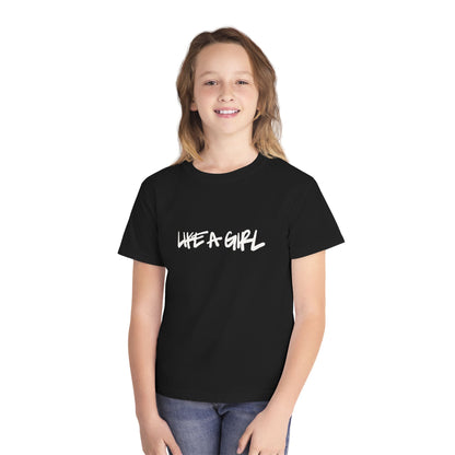 Emily Young Fitness Youth Tee — "LIKE A GIRL" Graphic Workout Shirt