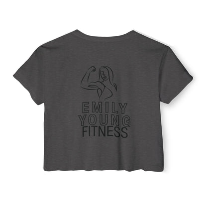 Emily Young Fitness Women's Crop Top — 'Woman' Script Graphic