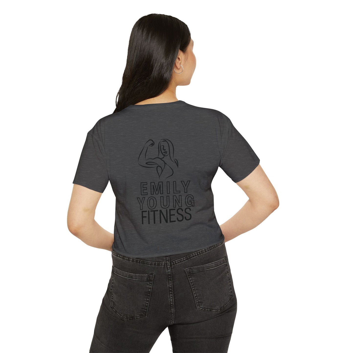 Emily Young Fitness Women's Crop Top — 'Woman' Script Graphic