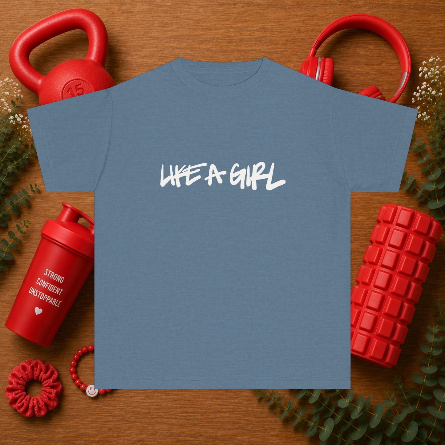 Emily Young Fitness Youth Tee — "LIKE A GIRL" Graphic Workout Shirt
