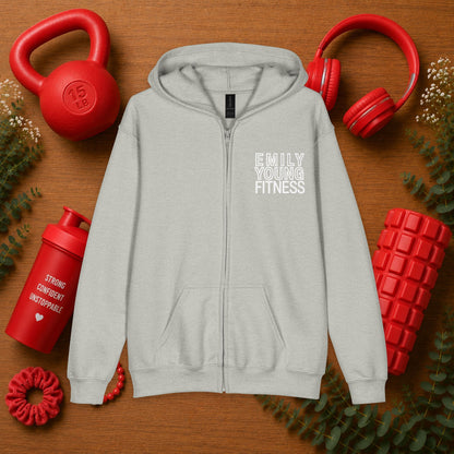 Emily Young Fitness Youth Zipped Hoodie — "PowHERful" Motivational Gym Zip-Up