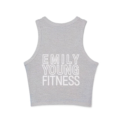 Emily Young Fitness Women's Racer Tank — Minimal Line Art Muscle Pose Crop Top