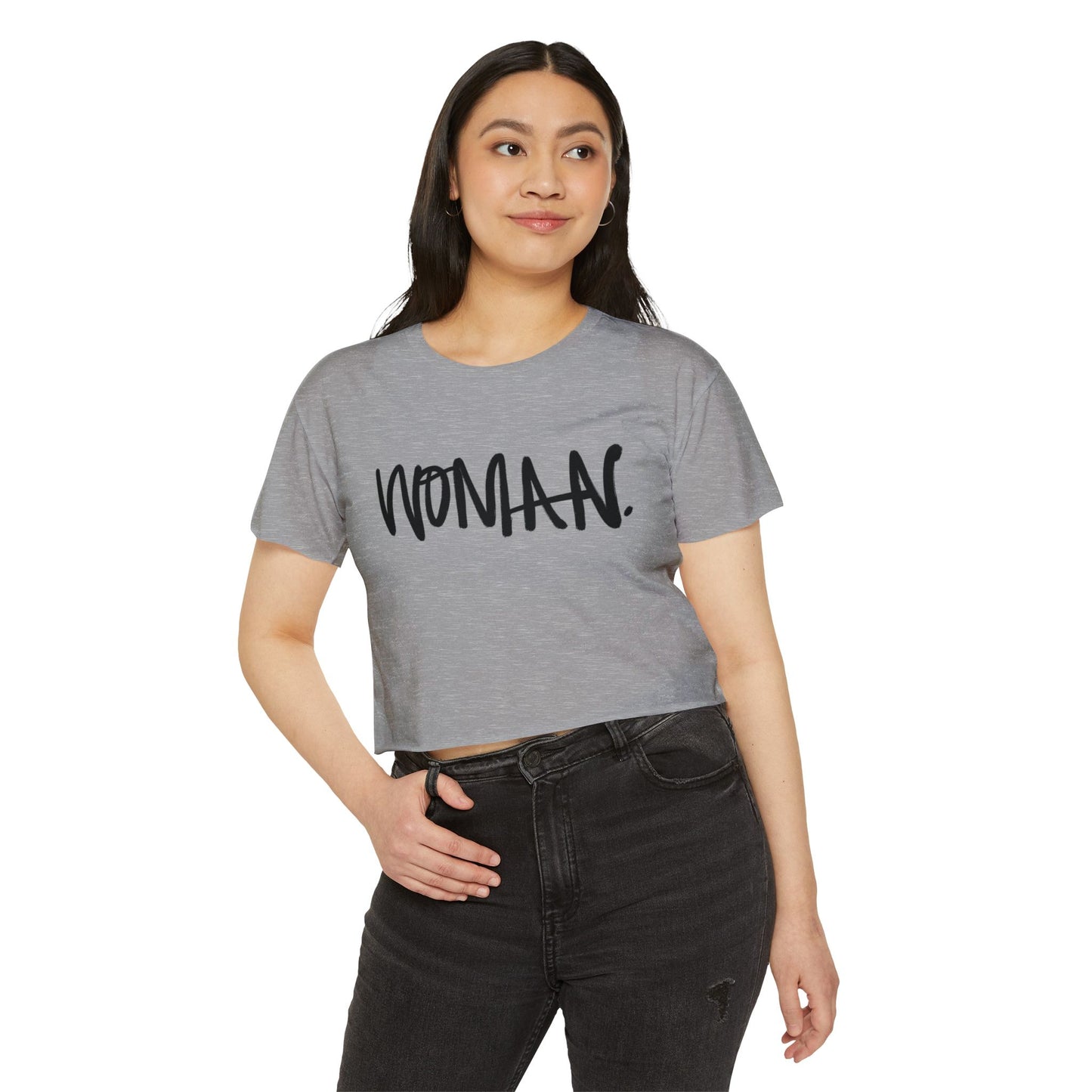 Emily Young Fitness Women's Crop Top — 'Woman' Script Graphic