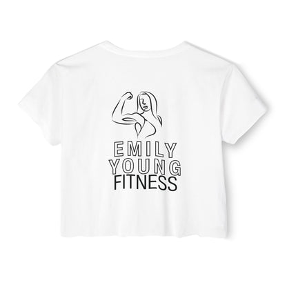 Emily Young Fitness Women's Crop Top — 'Woman' Script Graphic