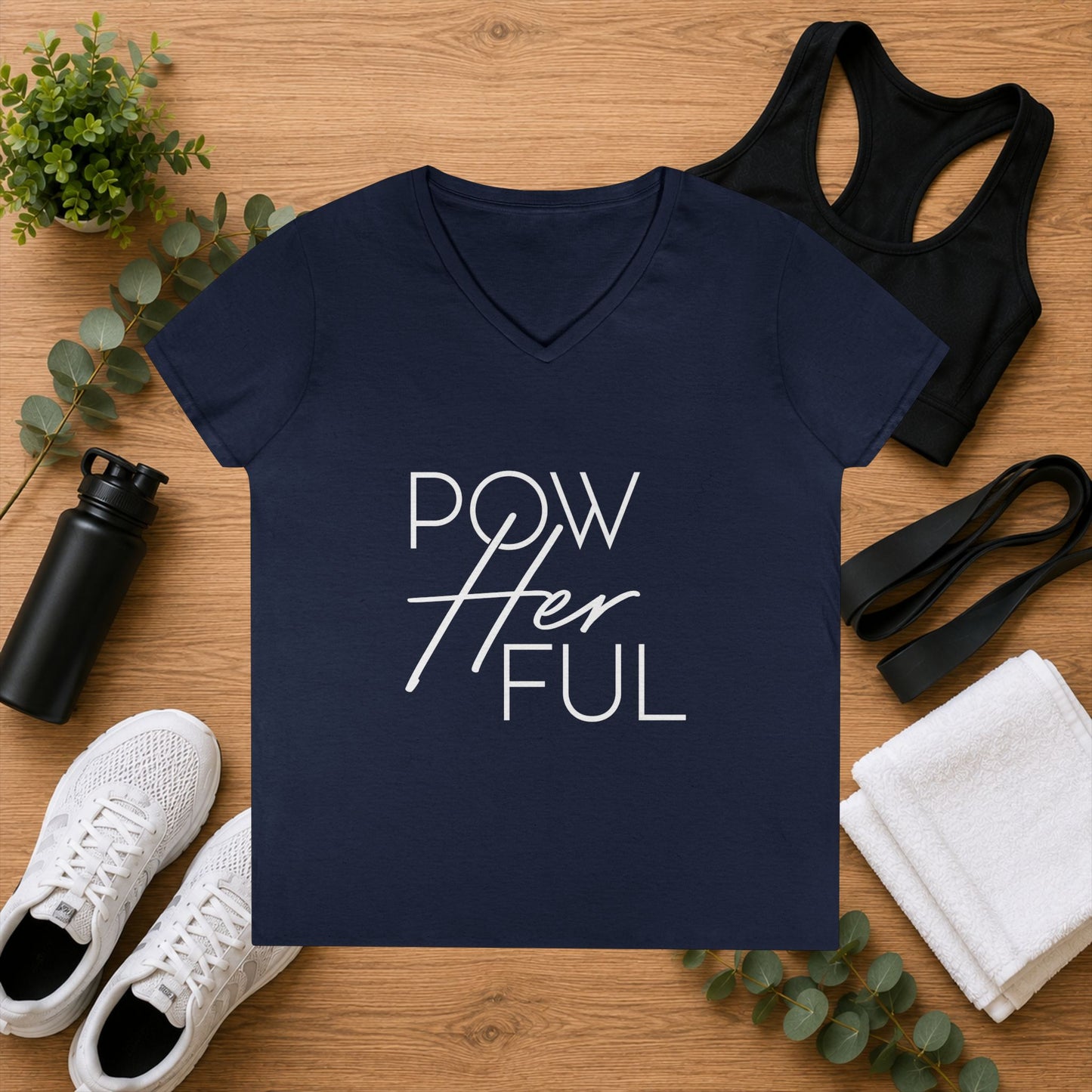 Emily Young Fitness - "PowHERful V‑Neck Tee — Women’s Empowerment Fitness Shirt