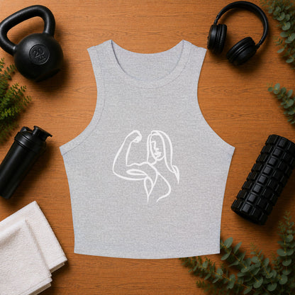 Emily Young Fitness Women's Racer Tank — Minimal Line Art Muscle Pose Crop Top