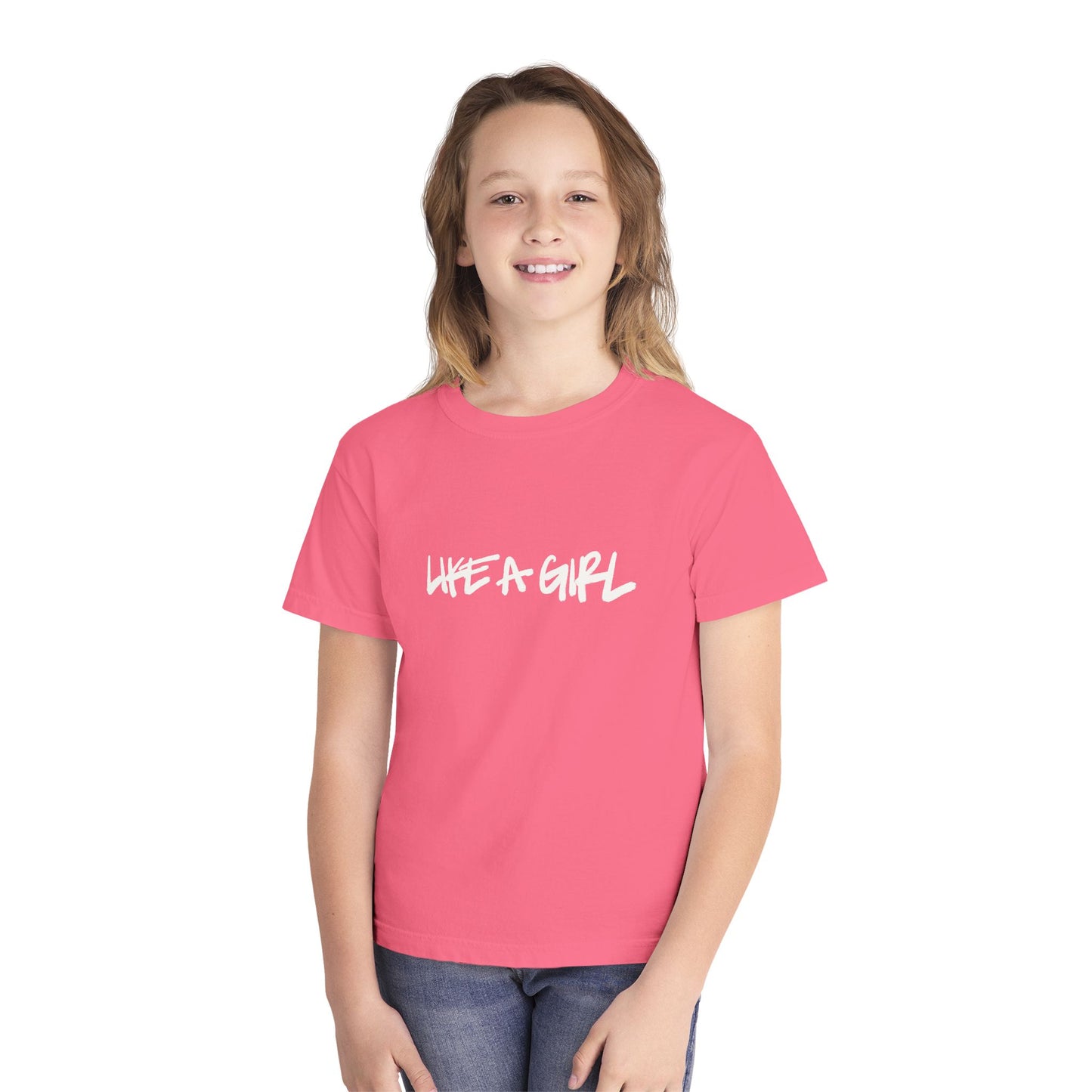 Emily Young Fitness Youth Tee — "LIKE A GIRL" Graphic Workout Shirt