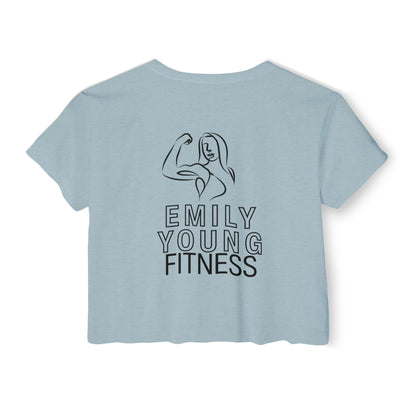 Emily Young Fitness Women's Crop Top — 'Woman' Script Graphic
