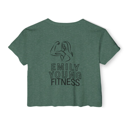 Emily Young Fitness Women's Crop Top — 'Woman' Script Graphic