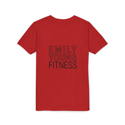 Youth Tee — Minimalist Female Fitness Graphic, 'Emily Young Fitness' Back Logo