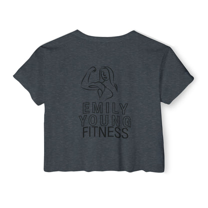 Emily Young Fitness Women's Crop Top — 'Woman' Script Graphic