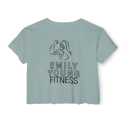 Emily Young Fitness Women's Crop Top — 'Woman' Script Graphic