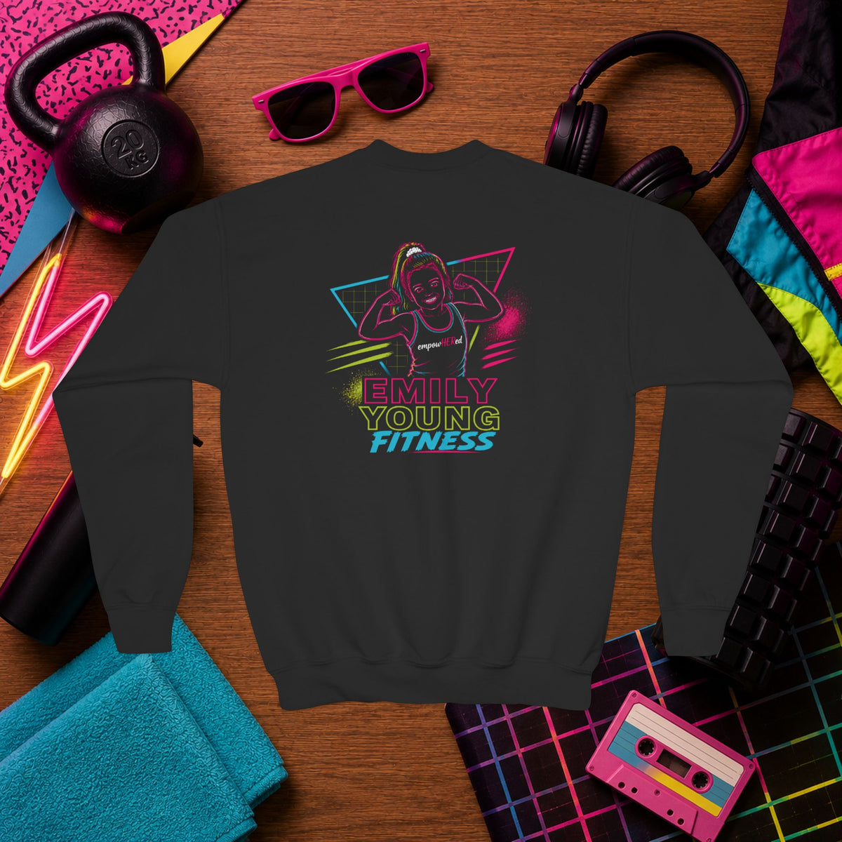 Emily Young Fitness - Retro Neon 'Girls of Steel' Youth Crewneck Sweatshirt