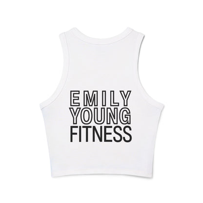 Emily Young Fitness Women's Racer Tank — Minimal Line Art Muscle Pose Crop Top