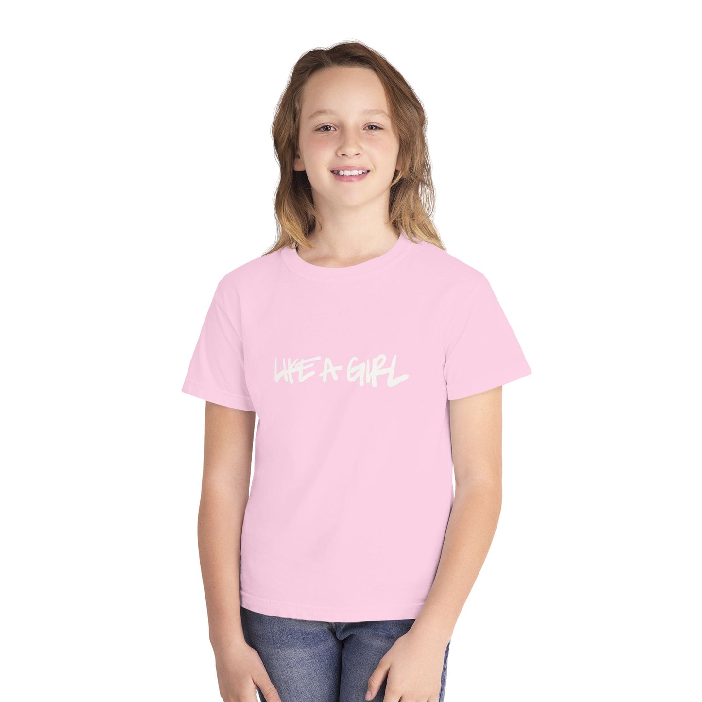 Emily Young Fitness Youth Tee — "LIKE A GIRL" Graphic Workout Shirt