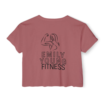 Emily Young Fitness Women's Crop Top — 'Woman' Script Graphic