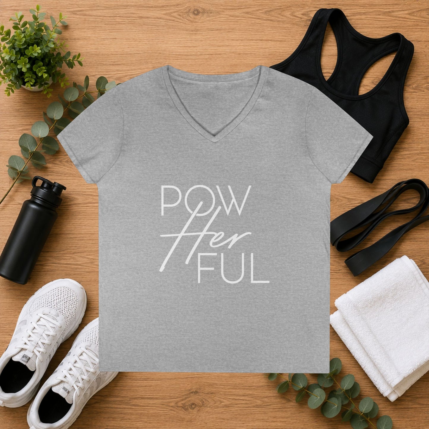 Emily Young Fitness - "PowHERful V‑Neck Tee — Women’s Empowerment Fitness Shirt