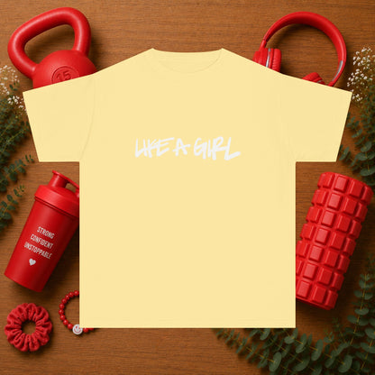 Emily Young Fitness Youth Tee — "LIKE A GIRL" Graphic Workout Shirt