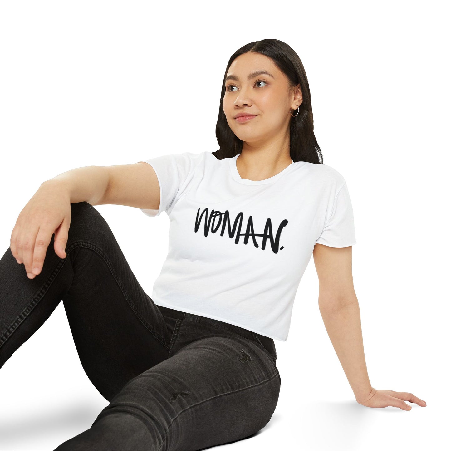 Emily Young Fitness Women's Crop Top — 'Woman' Script Graphic
