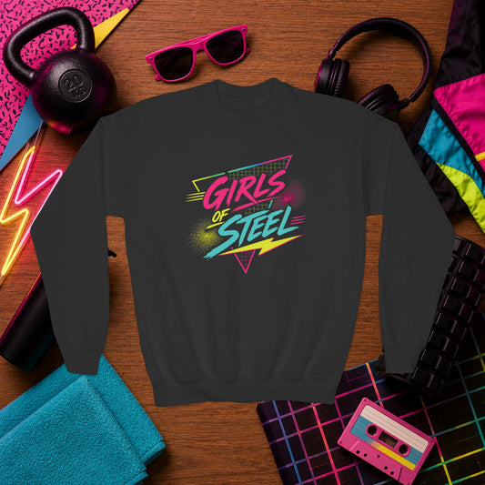 Emily Young Fitness - Retro Neon 'Girls of Steel' Youth Crewneck Sweatshirt
