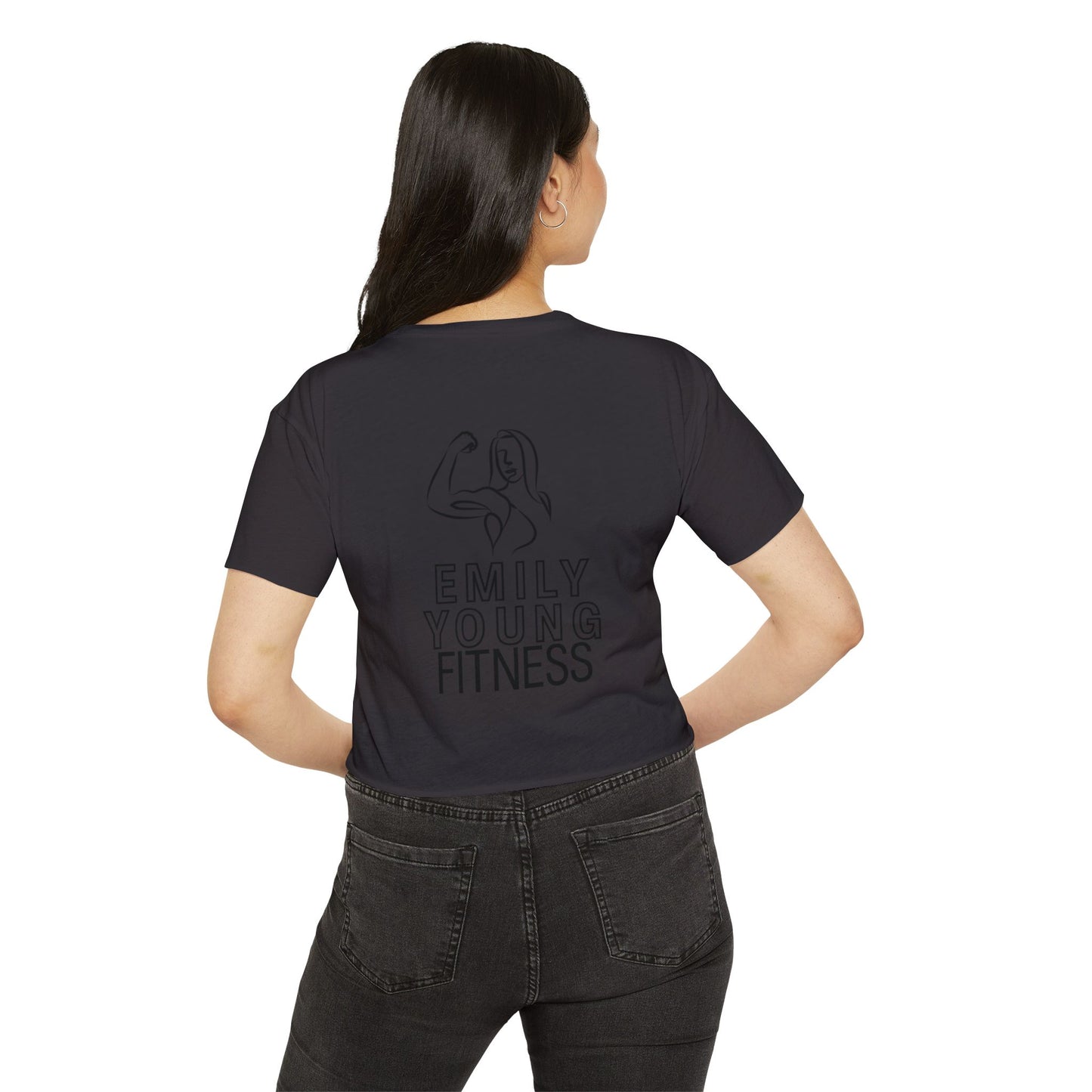 Emily Young Fitness Women's Crop Top — 'Woman' Script Graphic