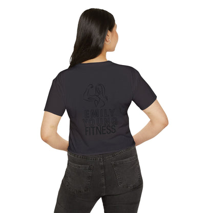 Emily Young Fitness Women's Crop Top — 'Woman' Script Graphic